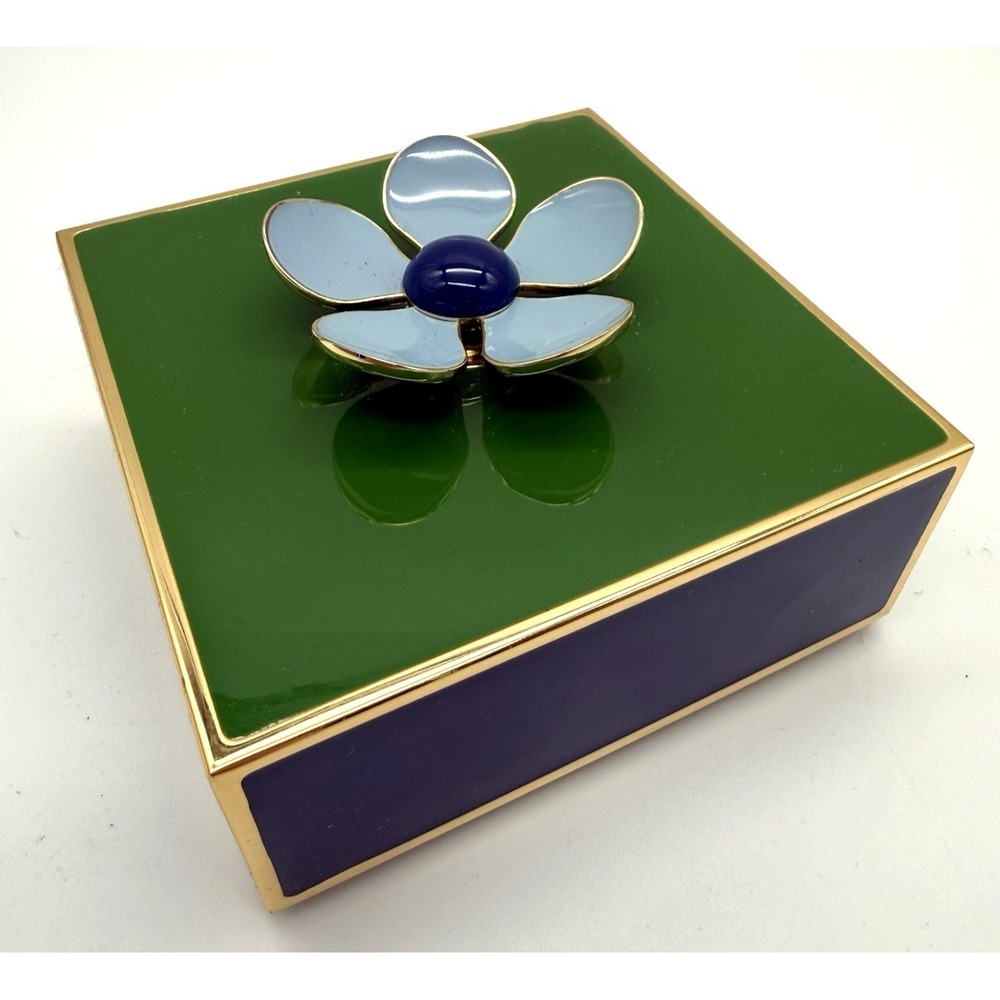 Lenox Kate Spade - Make It Pop Green/Navy Floral Covered Box (894690) 4"x4"x2.5"